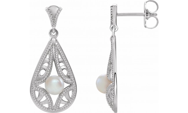 14K White Freshwater Cultured Pearl Vintage-Inspired Earrings