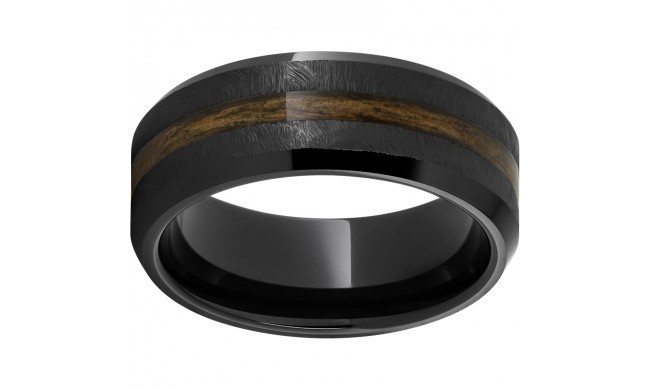 Black Diamond Ceramic Beveled Edge Band with Bourbon Barrel Aged Inlay and Grain Finish