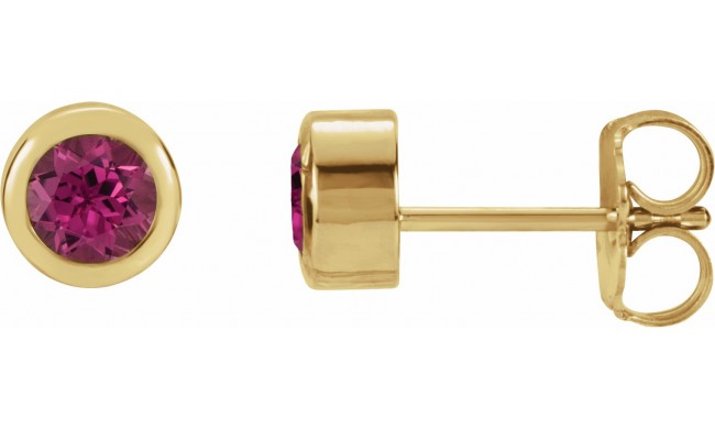 14K Yellow 4 mm Round Genuine Pink Tourmaline Birthstone Earrings