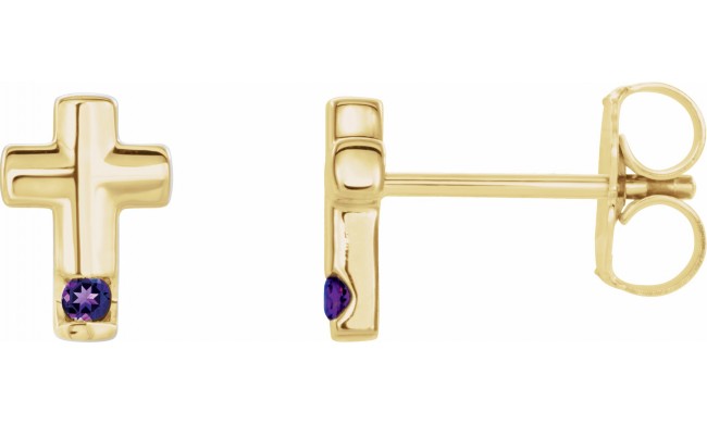 14K Yellow Amethyst Cross Earrings
