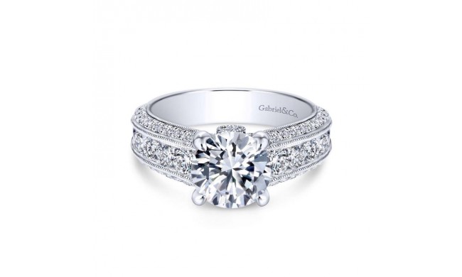 Gabriel & Co. 14k White Gold Victorian Straight Engagement Ring