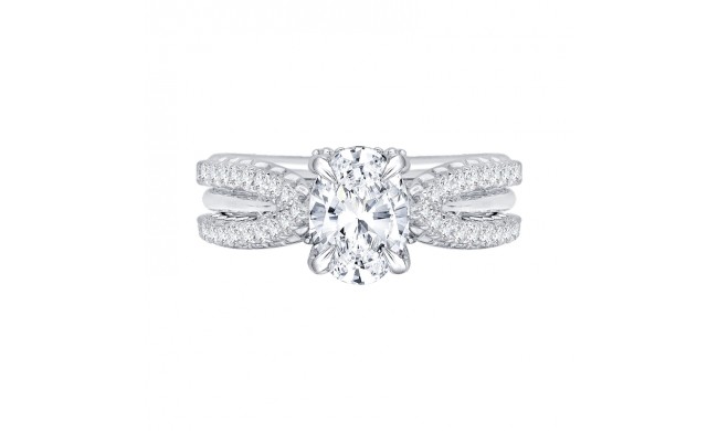 Shah Luxury 14K White Gold Oval Diamond Engagement Ring with Split Shank (Semi-Mount)