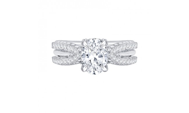 Shah Luxury 14K White Gold Oval Diamond Engagement Ring with Split Shank (Semi-Mount)