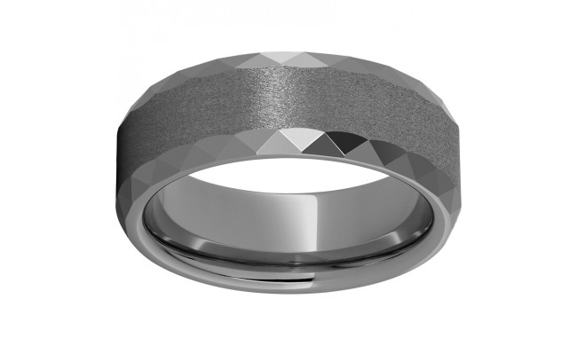 Rugged Tungsten  8mm Faceted Beveled Edge Band with Stone Finish