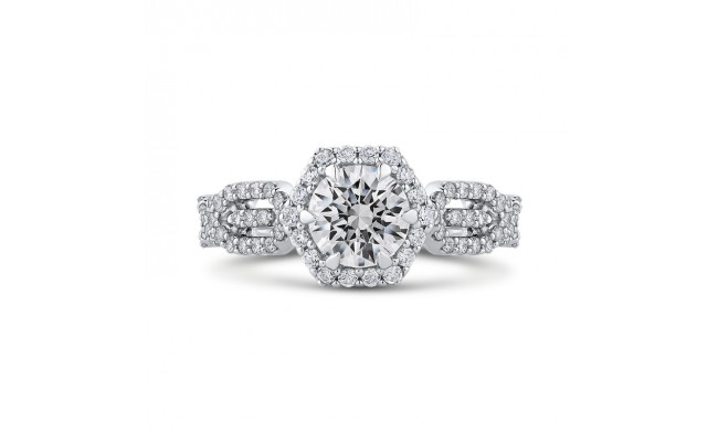 Shah Luxury 14K White Gold Round Diamond Hexagon Shape Halo Engagement Ring (Semi-Mount)