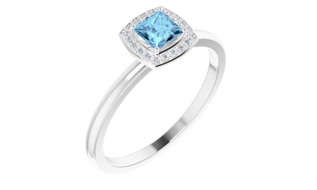 14K White Aquamarine & .05 CTW Diamond Ring