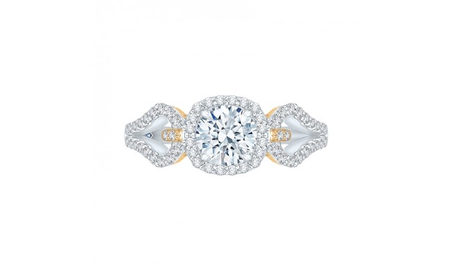 Shah Luxury 14K Tow-Tone Gold Round Diamond Halo Engagement Ring with Split Shank (Semi-Mount)