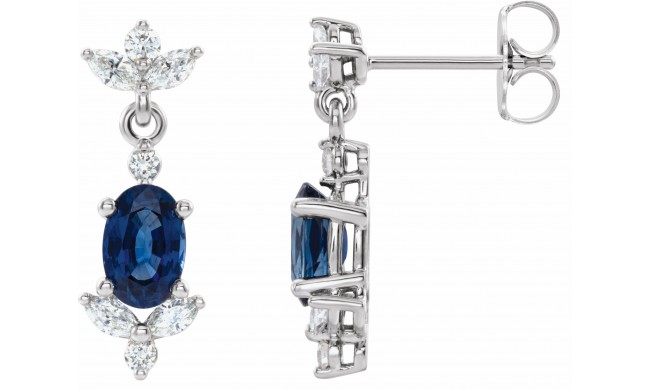 14K White Blue Sapphire &  1/3 CTW Diamond Earrings