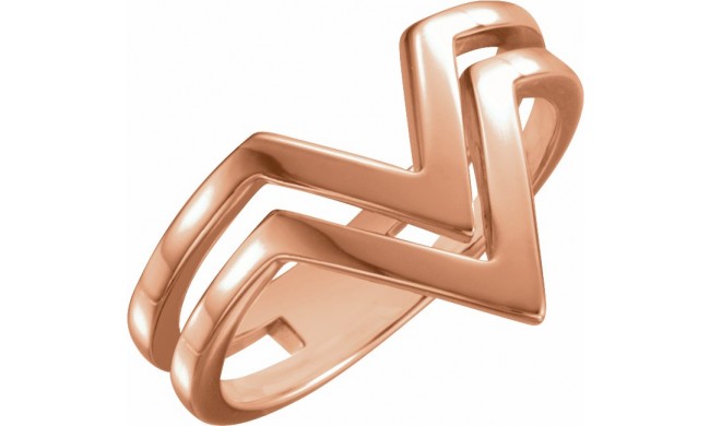 14K Rose Double Row V Ring