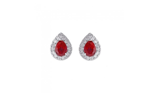 Gems One 10Kt White Gold Diamond (1/8Ctw) & Ruby (3/8 Ctw) Earring