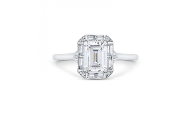 Shah Luxury Emerald Cut Diamond Engagement Ring with Round Shank In 18K White Gold (Semi-Mount)