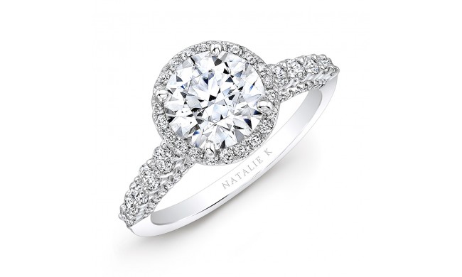 18k White Gold Elongated Shank Diamond Halo Engagement Ring