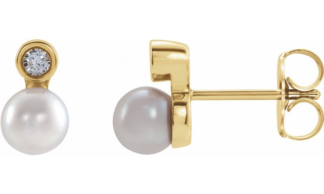 14K Yellow Akoya Cultured Pearl & .03 CTW Diamond Bezel-Set Earrings