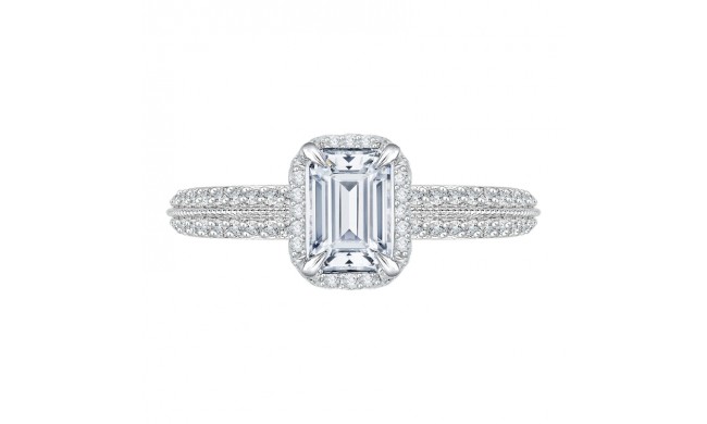 Shah Luxury 14K White Gold Emerald Cut Diamond Halo Engagement Ring (Semi-Mount)