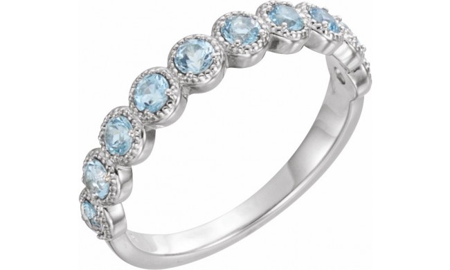 14K White Aquamarine Beaded Ring