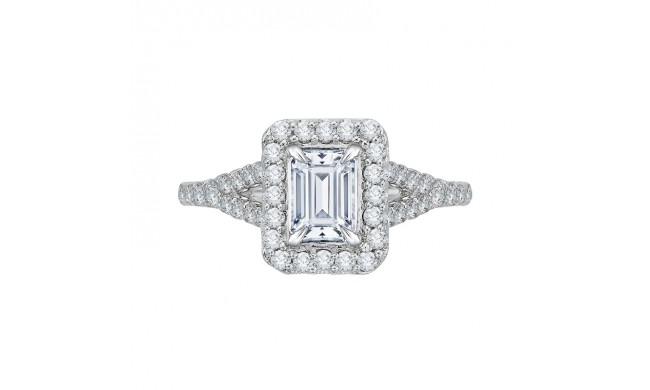 Shah Luxury 14K White Gold Emerald Cut Diamond Halo Engagement Ring with Split Shank (Semi-Mount)