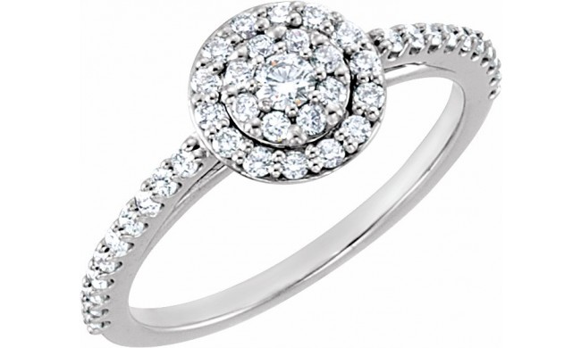 14K White 1/2 CTW Diamond Cluster Halo-Style Engagement Ring