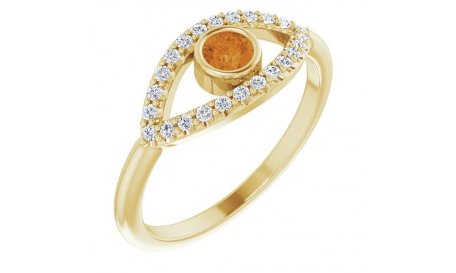 14K Yellow Citrine & White Sapphire Evil Eye Ring