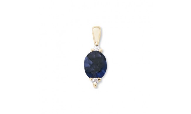 14K Yellow Gold 10X8 Oval Iolite 2X .04ct Diamond Pendant