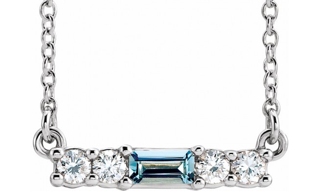 14K White Aquamarine & 1/5 CTW Diamond 18 Necklace