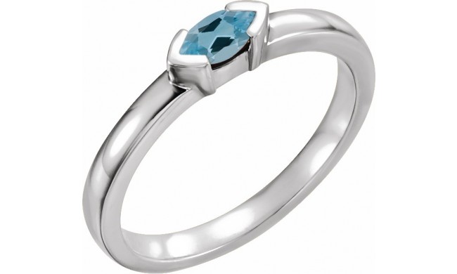 14K White Aquamarine Marquise Stackable Family Ring