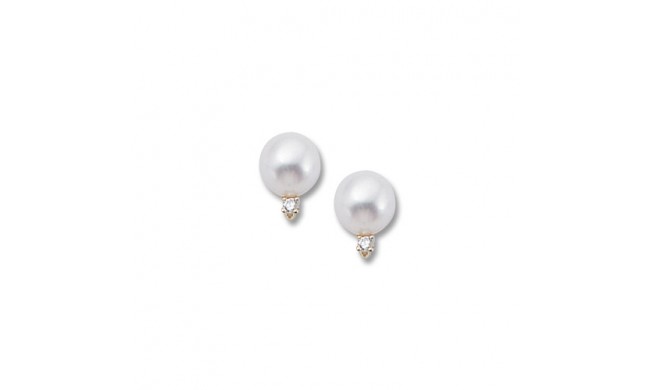 14K Yellow Gold 7mm Pearl With 0.02ct Diamond Earrings