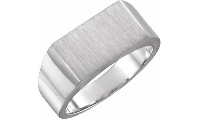 14K White 15x9 mm Rectangle Signet Ring