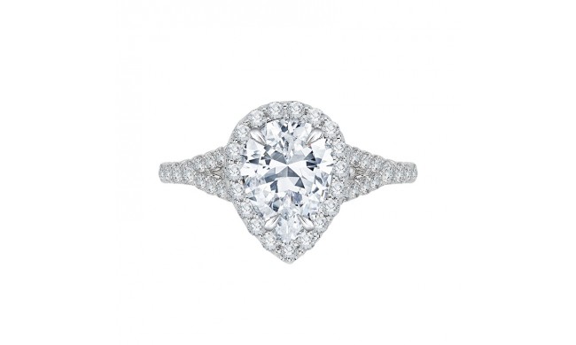 Shah Luxury 14K White Gold Pear Diamond Halo Engagement Ring with Split Shank (Semi-Mount)