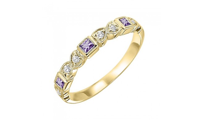 Gems One 14Kt Yellow Gold Diamond (1/12Ctw) & Amethyst (1/6 Ctw) Ring