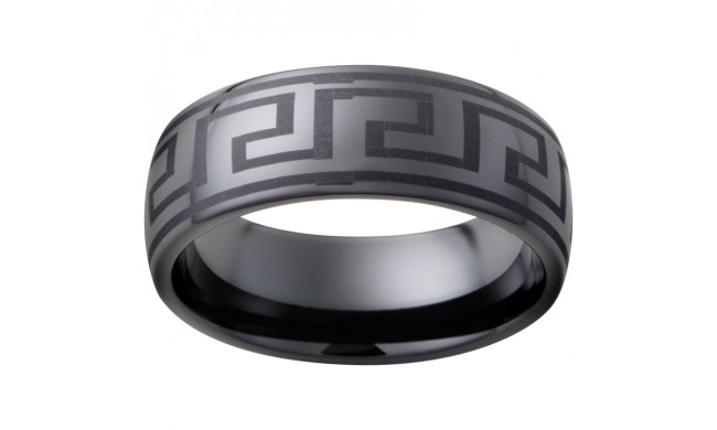 Black Diamond Ceramic Domed Band with Greek Pattern Laser Engraving