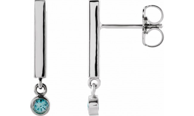 14K White Aquamarine Bar Earrings