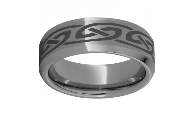 Rugged Tungsten  8mm Beveled Edge Band with Knot Laser Engraving