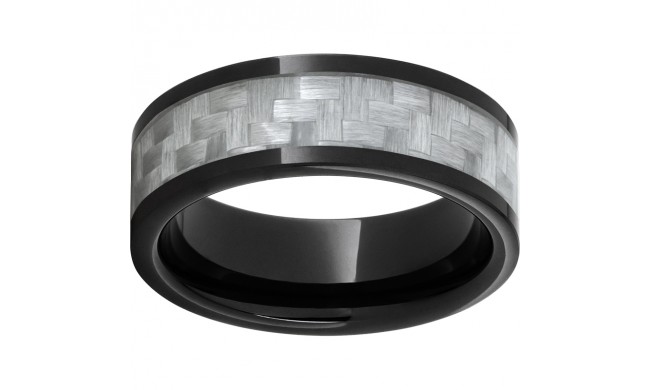 Black Diamond Ceramic Pipe Cut Band with 5mm Silver Carbon Fiber Inlay