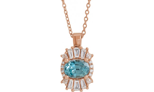 14K Rose Blue Zircon & 1/3 CTW Diamond 16-18 Necklace