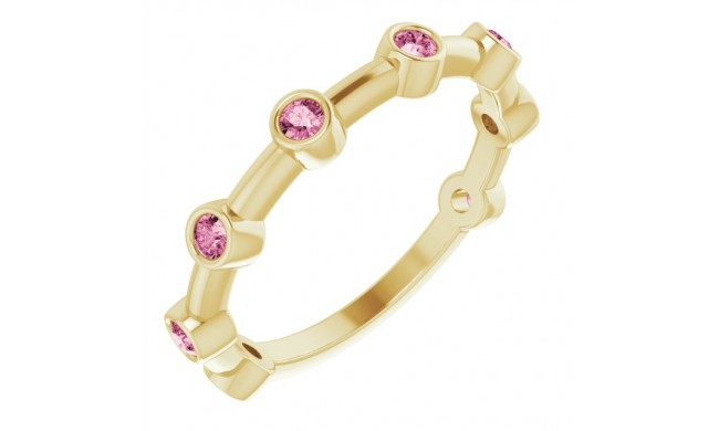 14K Yellow Pink Tourmaline Bezel-Set Bar Ring