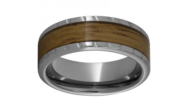 Rugged Tungsten  8mm Pipe Cut Band with Single Malt Barrel Aged Inlay and Scored Edge