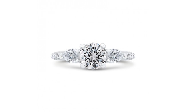 Shah Luxury 14K White Gold Three Stone Plus Round Diamond Engagement Ring (Semi-Mount)