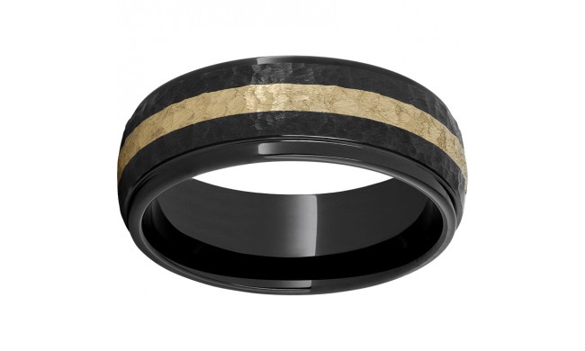 Black Diamond Ceramic Domed Grooved Edge Band with a 2mm 14K Yellow Gold Inlay and Moon Finish