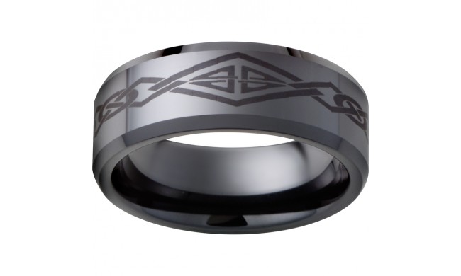 Black Diamond Ceramic Beveled Edge Band with Diamond Knot Laser Engraving