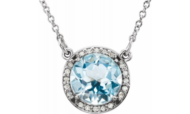 14K White 8 mm Round Sky Blue Topaz & .05 CTW Diamond 16 Necklace