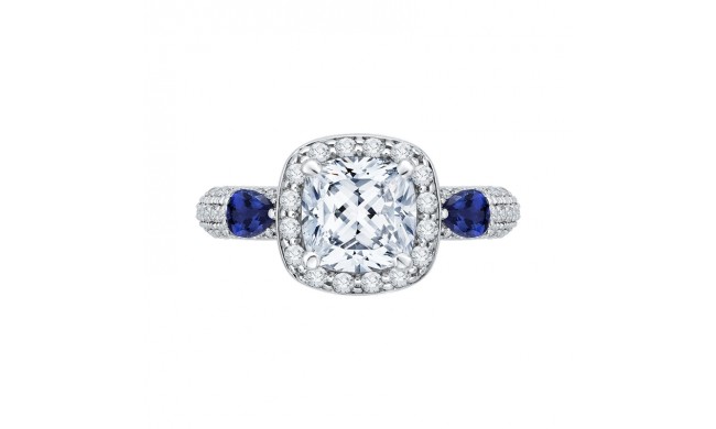 Shah Luxury 14K White Gold Cushion Cut Diamond Halo Engagement Ring with Sapphire (Semi-Mount)