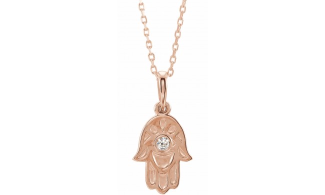 14K Rose .03 CTW Diamond Hamsa 16-18 Necklace