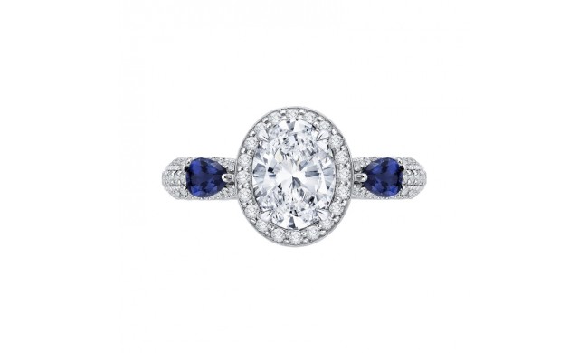 Shah Luxury 14K White Gold Oval Diamond Halo Engagement Ring with Sapphire (Semi-Mount)