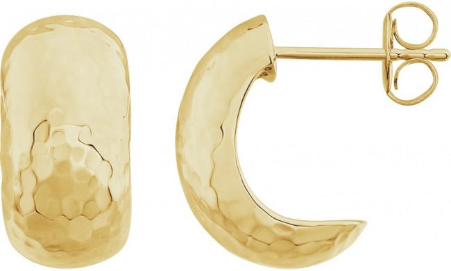 14K Yellow 15.2x7.9 mm Hammered J-Hoop Earrings