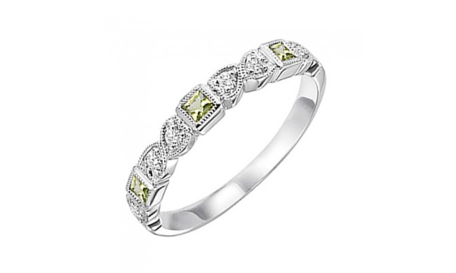 Gems One 10Kt White Gold Diamond (1/12Ctw) & Peridot (1/6 Ctw) Ring