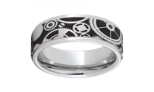 Serinium Flat Band with Grooved Edges and Gears Laser Engraving