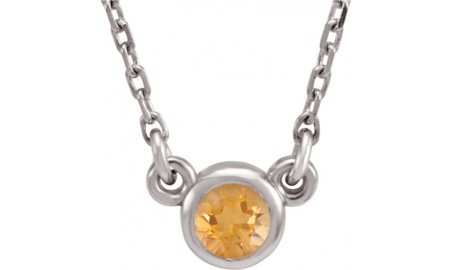 14K White 4 mm Round Citrine Bezel-Set Solitaire 16 Necklace