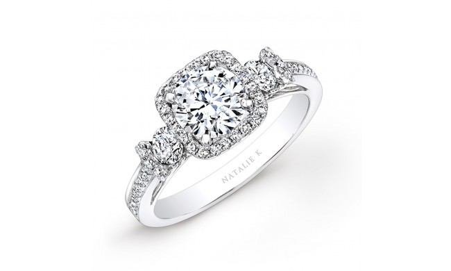 14k White Gold Square Halo White Diamond Engagement Ring