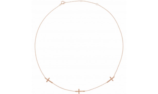 14K Rose 3-Station Cross Adjustable 16-18u201d  Necklace