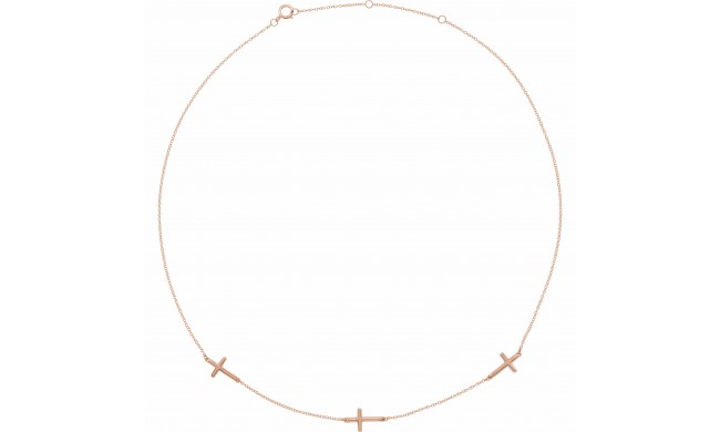 14K Rose 3-Station Cross Adjustable 16-18u201d  Necklace